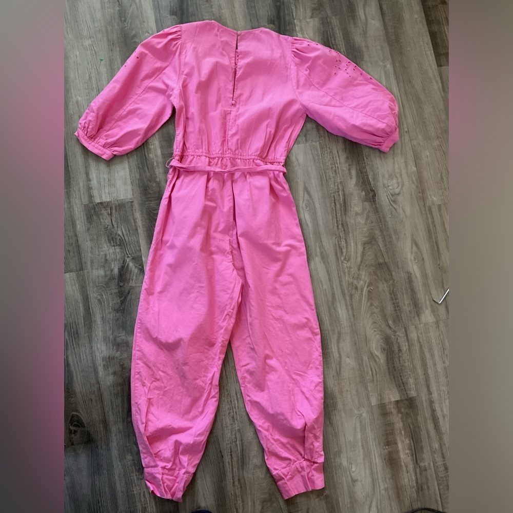 Happy X Nature Pink Jumpsuit Romper US XL 12 Linen Embroidered Cut Out - Picture 5 of 7